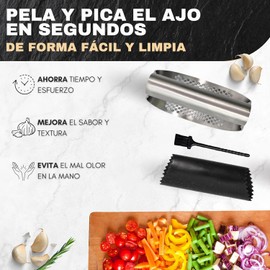 Prensa de Ajo,Trituradora de Jengibre y Pelador de Ajos, Exprimidor de Ajos Profesional Acero Inoxidable Manual Herramienta de Cocina，con Pelador de ajos de silicona y cepillo para limpieza (plata)