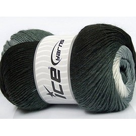 (1) 100 Gram Primadonna Black, White, Grey Self-Striping Yarn, Fine/Sport Weight