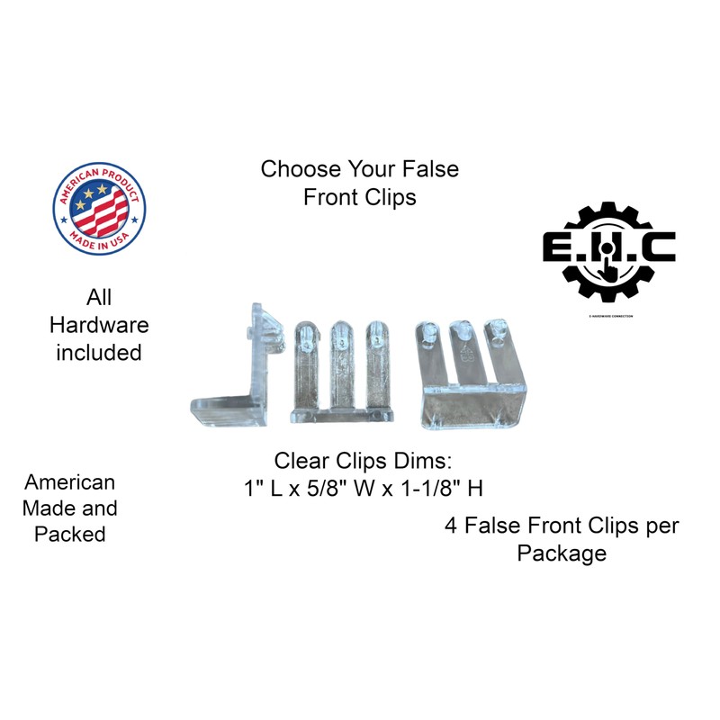 False Front Clips/Clear or White Mount Your Fake Drawers and