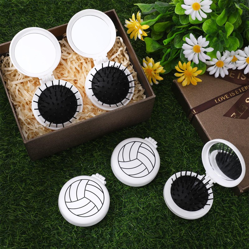 20 Pcs Volleyball Mini Detangler Brush with Mirror, Folding Hairbrush