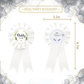 Greenery Mom to Be Tinplate Badge Pin, White Dad to Be Pin, Gender Reveal Button for New Parents, White Rosette Mom to Be Award Ribbon, Wheat Ears Natural Baby Shower Party Favors