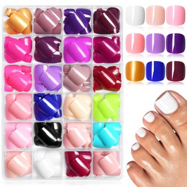 LuckForever 576pc Press on Toenails Women Toe Fake Nail with Glue Tabs, Gel Fake Toenails Press ons Nails Short Square Glue on Toenail Acrylic Toes Nails False Presson Stick Toenail for Feet