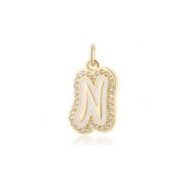 2 Pairs Trendy Sparkling Cross Gold Layered Necklace for Women Street Style Flat Initial Pendant & Colorful Cross Charm Jewelry:_Letter N