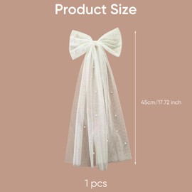 Bride Veil Hen Party Accessories,Wedding Bridal Bride to be Veils White Hair Bow Pearl Clip Large Bows Headband Hen Do Pearls Lace Soft Fabric Decorations for Bachelorette Communion Women's Bridesmaid