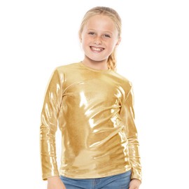 Girl's Mystique Long Sleeve Crew Neck Top Gold Large