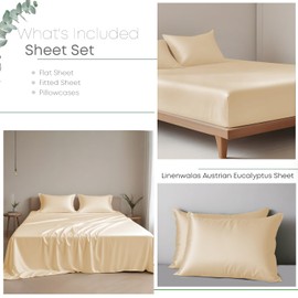 Linenwalas King Size Sheets Set, 100% Tencel Lyocell Sheets Set – Cooling Bed Sheets Set, Luxuriously Soft and Silky, Deep Pocket Up to 16", Breathable, Moisture Wicking Eucalyptus Sheets (Dune)