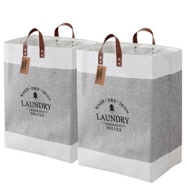 COMFY HOMI 2Pack 76L Laundry Basket & Hamper, Large Collapsible Waterproof Clothes Baskets with Handles, Freestanding Laundry Hampers for Bedroom Bathroom Dorm - 15.8x11.8x21.7 Inch - light grey