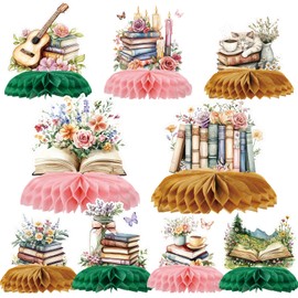 Deorfuy Book Themed Party Decorations - 9PCS Book Birthday Party Honeycomb Centerpieces Table Decoration Flower Themed Book Club Decor for Reading Library and Book Lovers