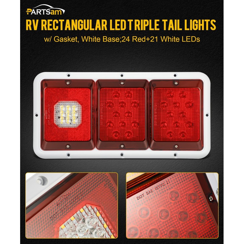 Partsam 2x LED Triple Tail Lights 45 LEDs, Rectangle Vertical