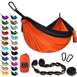 Gold Armour Camping Hammock - XL Double Hammock Portable Hammock Camping Accessories Gear for Outdoor Indoor with Tree Straps, USA Based Brand (Orange and Black)
