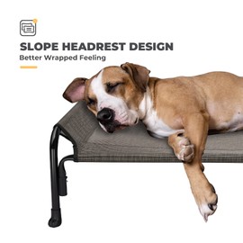 Veehoo Elevated Dog Bed, Outdoor Raised Dog Cots Bed for Large Dogs, Cooling Camping Elevated Pet Bed with Slope Headrest for Indoor and Outdoor, Washable Breathable, X-Large, Brown, CWC2204