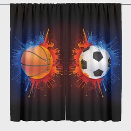 XING7DAY - Cortinas de pelota de fútbol de baloncesto, 42 x 63 pulgadas, bolsillo para barra de deportes rojo y azul, cortinas de ventana para niños, recámara, cuarto de bebé, sala de juegos, 2
