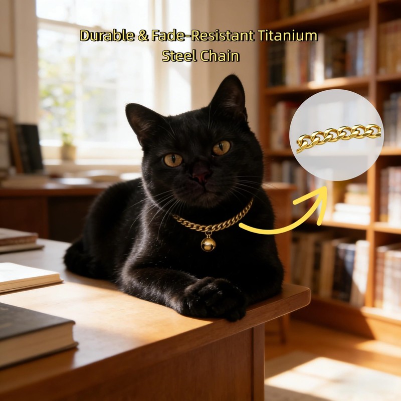 Cwyza Gold Cat Chain Collar with Removable Bell