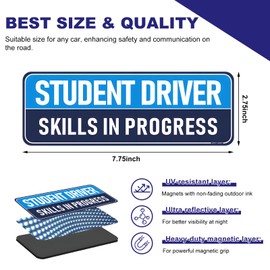 KVAEY 3 PCS Student Driver Magnet for Car, Clear Visible Reflective Magnetic Sticker Set, Removable Funny Weather Resistant Novice Rookie Safety Attention Sign for Bumper & Windows (Blue)