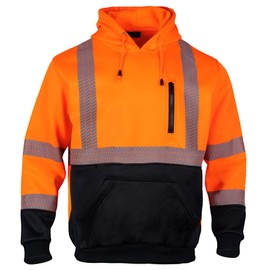 FONIRRA Hi Vis Hoodie for Men Reflective ANSI Class 3 Safety Sweatshirts High Visibility Construction Work Winter Pullover Orange