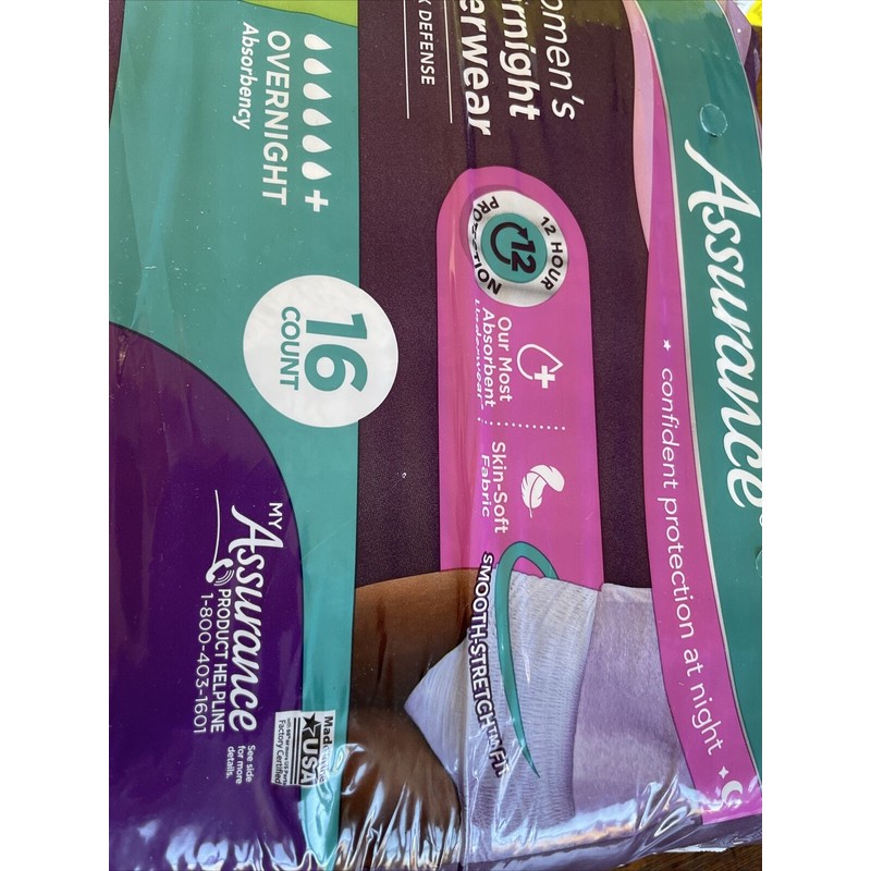 Assurance Women's Incontinence & Postpartum Underwear, S/M, Overnight 16 Count