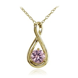 Yellow Gold Flashed Sterling Silver Simulated Pink Tourmaline Polished 5mm Round Infinity Necklace