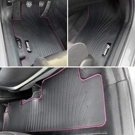 IKON MOTORSPORTS, Floor Mats Compatible with 2006-2011 Honda Civic Coupe & Sedan, Black w/Pink Edge Rubber All Weather Easy Clean Interior Car Carpets Full Set 3 Pieces