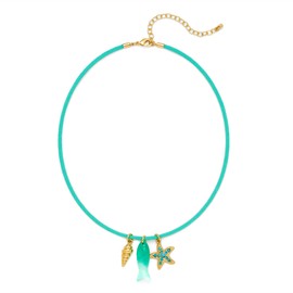 TOVABA Starfish Fish Pendant Necklace for Women, 14K Gold Plated Ocean Charm with Teal Blue Braided Cord Adjustable Beach Choker Dainty Coastal Vacation Jewelry Gifts