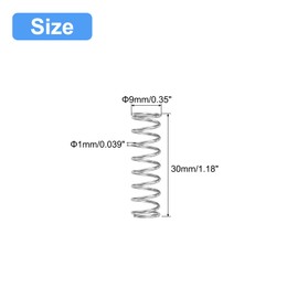 QUARKZMAN Compression Spring 304 Stainless Steel 9 mm AD 1 mm Wire Size 30 mm Free Length Silver Tone Pack of 5