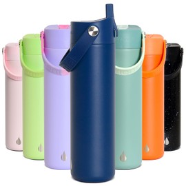 Elemental 100% Leak Proof Core Stainless Steel Water Bottle - 24 oz Double Wall Insulated Water Bottles for Travel, Sports and Gym - Reusable Bottle with Straw lid - Navy