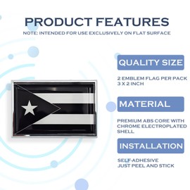 Perdecor Black Puerto Rico Flag Sticker Emblem Decal Puerto Rican Car Chrome Flags, 2 Pack, 3 x 2 inches