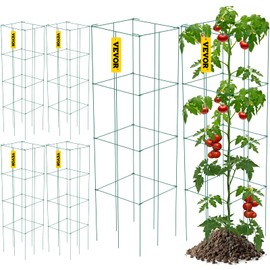 VEVOR Tomato Cages, 14.6" x 14.6" x 39.4", 6 Packs Square Plant Support Cages, Green PVC-Coated Steel Tomato Towers for Climbing Vegetables, Plants, Flowers, Fruits