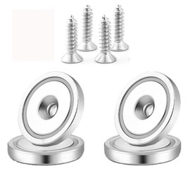 Cosego Super-Strong Magnetic Hooks, 136.7 lbs. (62 kg), Diameter: 1.7 inches (42 mm), w/ Holes and Screws, Super-Strong Magnets, Usable on Non-Magnetic Wooden Planks, Kitchen, Office, Business, Bathroom, Outdoors, Wall Hanging, Pack of 4, Updated Model