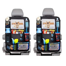 Slivery Color Backseat Car Organizer and Car Seat Protector with Thickest Padding (2 Pack) Bundle, Car Travel Accessories