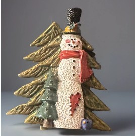 Happy Tall Snowman New Brooch Evergreen Christmas Trees Pin Heart Patch Scarf