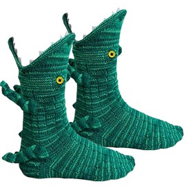 Gutecomuik Crocodile Knitted Socks, Novelty Crocodile Shape Socks, Funny Fluffy Warm Socks for Men and Women as and New Year Gift, Green, Green