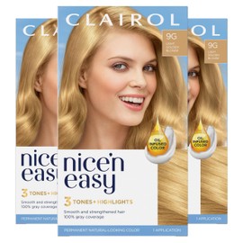 Clairol Clairol Nice'n Easy Permanent Hair Dye, 9G Light Golden Blonde Hair Color, Pack of 3