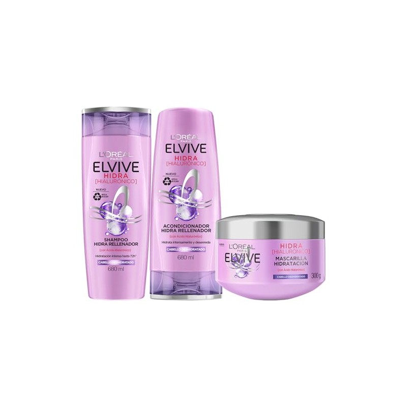 LOreal Paris Elvive Hidra Hialuronico Rutina de 3 Pasos, Shampoo