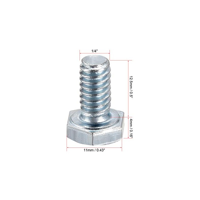 sourcing map Hex Head Screw Bolts Carbon Steel 1/4"-20x1/2" Fastener