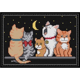 CaptainCrafts Cross Stitch Kits, Cats Stamped Cross Stitch Preprinted 14CT Fabric Embroidery Kits Needlework Crafts (Stamped 14CT, Five Kittens)