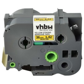 vhbw 1 x Label Tape Cassette Compatible with Brother PT E800W, P900, P900NW Label Printer, 8 m x 36 mm, Black on Yellow, Extra Strong, Laminated