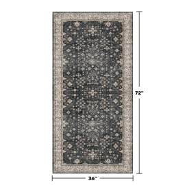 Hazo Haus Black Boho Washable 3x6 Large Kitchen Runner Rug, Indoor Entryway Home Office Floor Rug, Non-Slip Stain & Fade Resistant, Vintage Floral Decor