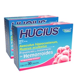 CMD - HUCIUS - Aesculus hippocastanum (Castaño de indias) y Ruscus aculeatus - Medicamento Herbolario - 2 Cajas con 30 Cápsulas c/u