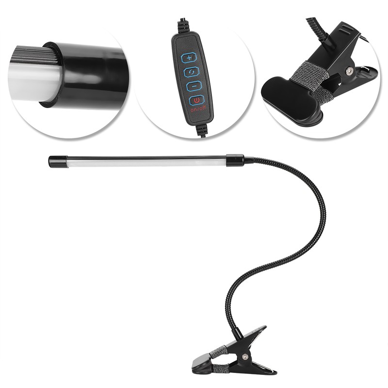 LED Adjustable Clip Reading Light Cold Warm Brightness Light Black