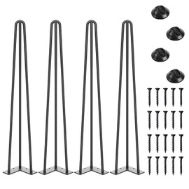 SMARTSTANDARD 28 Inch Hairpin Table Legs, 3 Steel Rods 1/2 Inch Pipe Diameter, 800lbs Load Capacity, Mid-Century Style for Coffee Table, Side Table, Night Stand (Black, 4PCS)