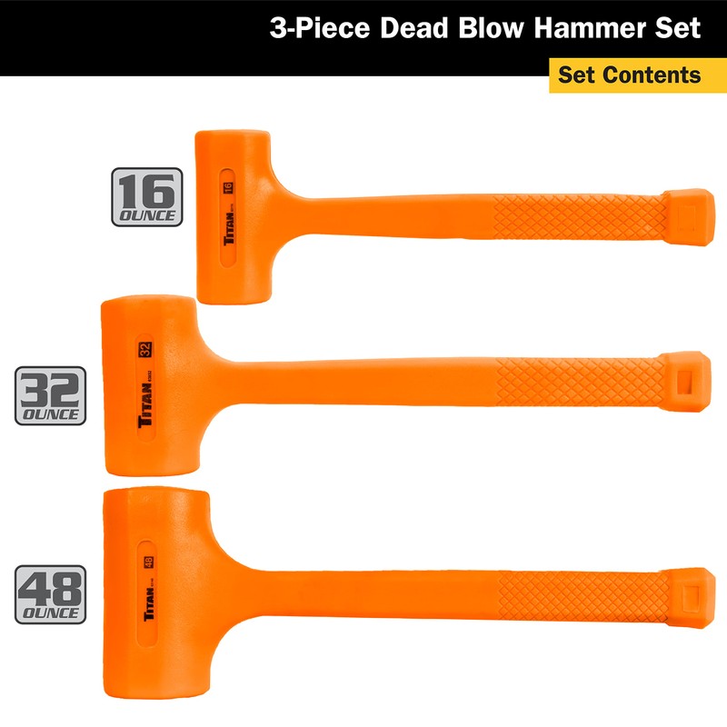 Titan 63143 3-Piece Dead Blow Hammer Set, Includes 1lb, 2lb