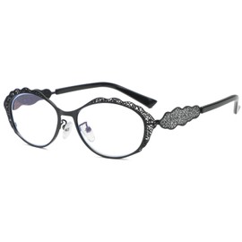 mincl Rhinestone Bling Reading Glasses for Women Metal Frame Diamond Ladies Oval Eyewear (black, 2.0, multiplier_x)