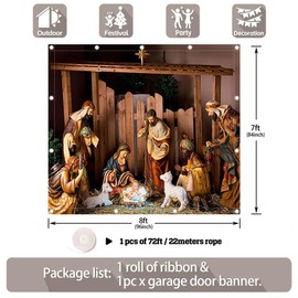 YCUCUEI 1PC 8x7ft Birth of Jesus Garage Door Banner Decorations Holy Nativity Christmas Manger Scene Photography Backdrop Home Outdoor Wall Cover Xmas Party Supplies
