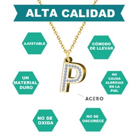 Cotigo - Stainless Steel Letter Necklace with Sparkling Cubic Zirconia Stone - Women's Necklace with Letter Pendant A-Z - Initial Pendant - Gift for Women, Mother's Day, Anniversary, Stainless Steel,