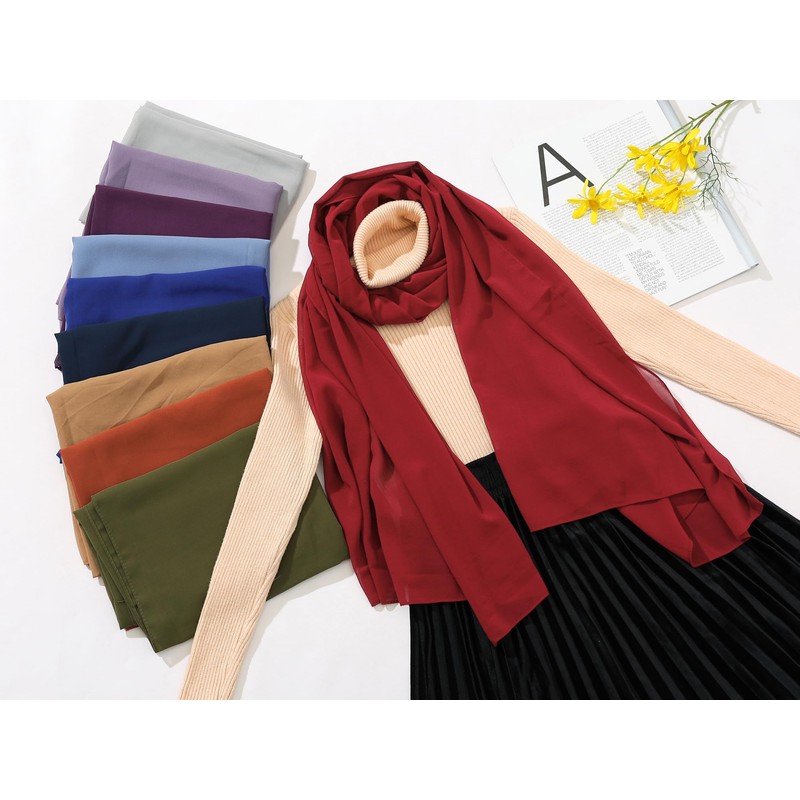 Elerevyo Women's Scarf, Solid, Chiffon, Lightweight, Soft, Thin, Long Head