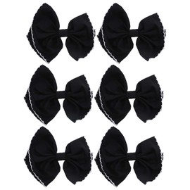Black Scalloped Edge Bow Hair Clip Small - Set of 6