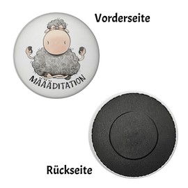 Sheep Magnet Round with Saying MÄÄditation Yoga Enjoyment Cute Humour Fluffy Meditation Sports Companion Funny Sheep for MÄÄditation