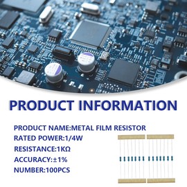 Innfeeltech 100 Pcs 1/4W 1% Tolerance 1K Ohm Metal Film Resistor Resistance for DIY Project and Experiments