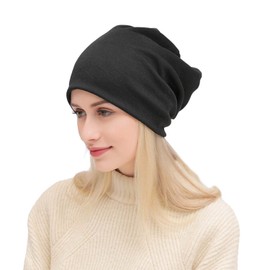 DOOVID Slouchy Beanie for Women Men Casual Baggy Beanie Hats Hip-Hop Stretch Hats Cotton Knit Sleep Caps Black One Size