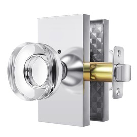 Newlaking Glass Door Knobs Polished Chrome,Privacy Crystal Door Knob with Lock